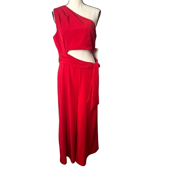 Love, Theia One-Shoulder Cropped Jersey Jumpsuit w/ Side Cutout Size 10 NEW - Picture 7 of 13